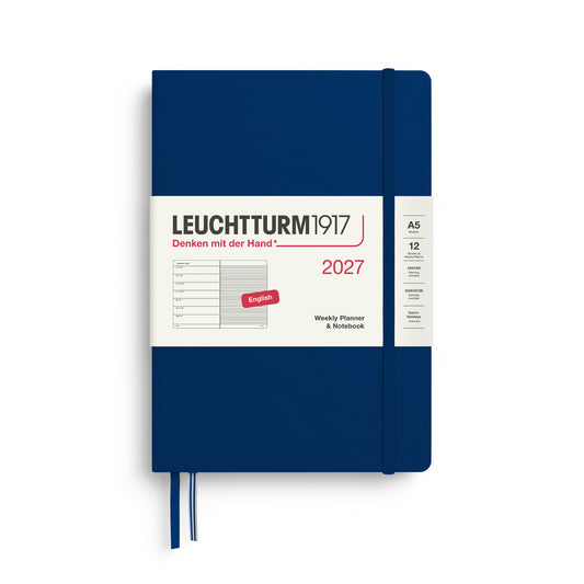 Leuchtturm1917 2027 A5 Medium Hardcover Weekly Planner & Notebook - Navy