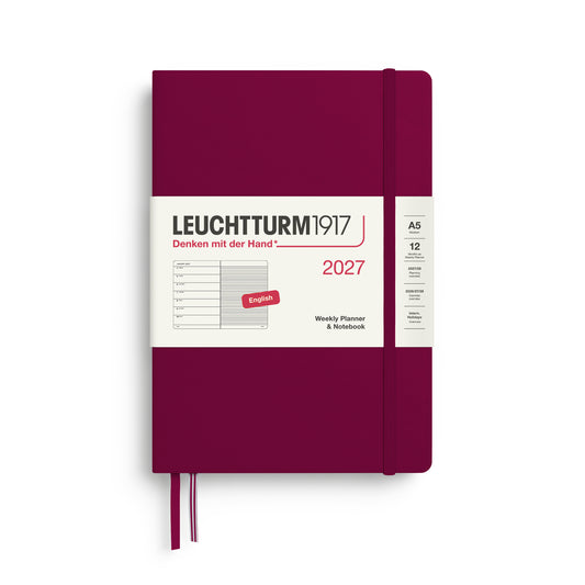 Leuchtturm1917 2027 A5 Medium Hardcover Weekly Planner & Notebook - Port Red