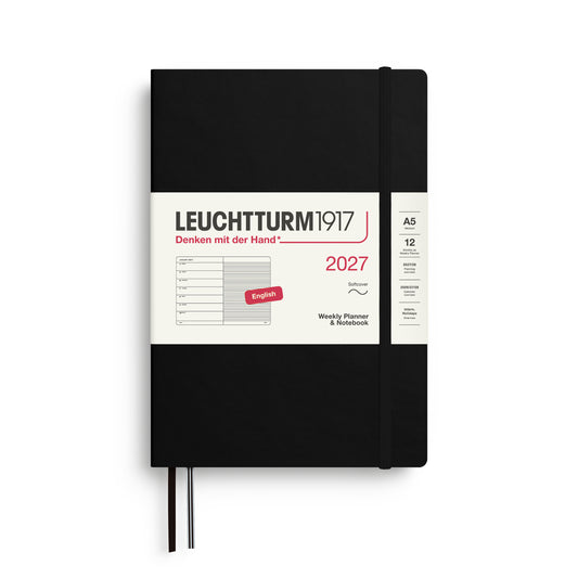 Leuchtturm1917 2027 A5 Medium Softcover Weekly Planner & Notebook - Black