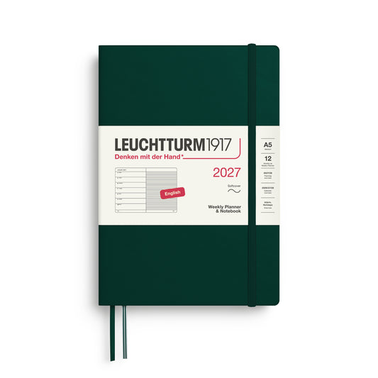 Leuchtturm1917 2027 A5 Medium Softcover Weekly Planner & Notebook - Forest Green