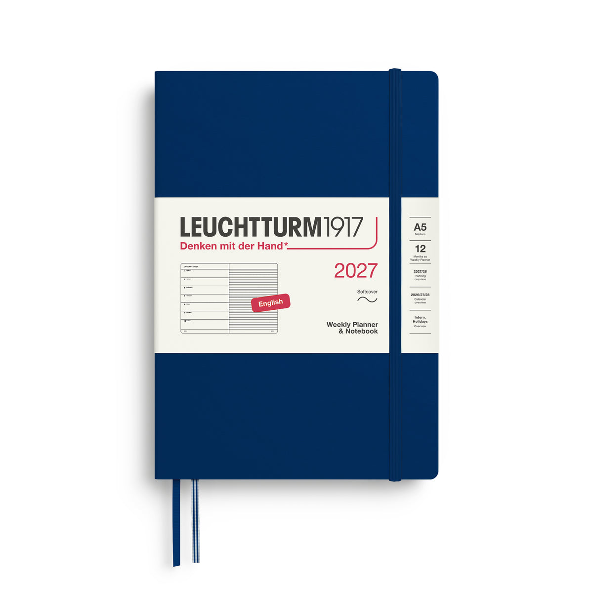 Leuchtturm1917 2027 A5 Medium Softcover Weekly Planner & Notebook - Navy