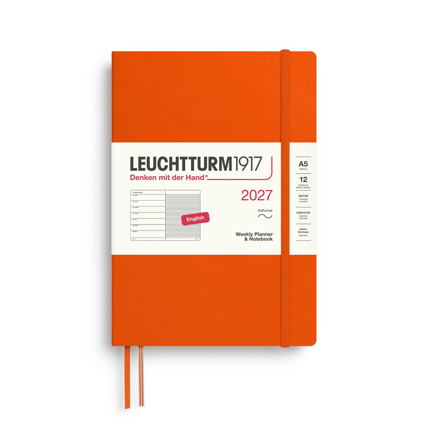 Leuchtturm1917 2027 A5 Medium Softcover Weekly Planner & Notebook - Pumpkin
