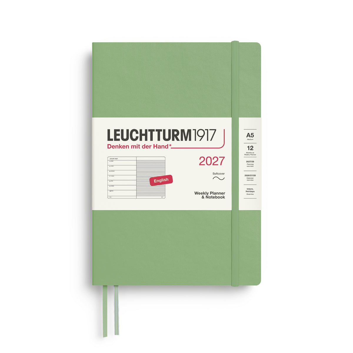 Leuchtturm1917 2027 A5 Medium Softcover Weekly Planner & Notebook - Sage