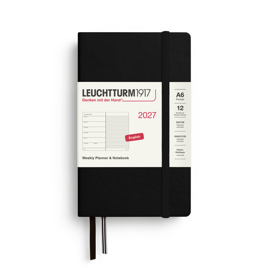 Leuchtturm1917 2027 A6 Pocket Hardcover Weekly Planner & Notebook - Black