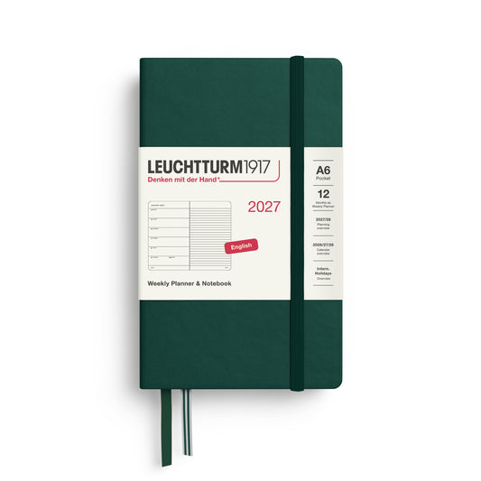 Leuchtturm1917 2027 A6 Pocket Hardcover Weekly Planner & Notebook - Forest Green