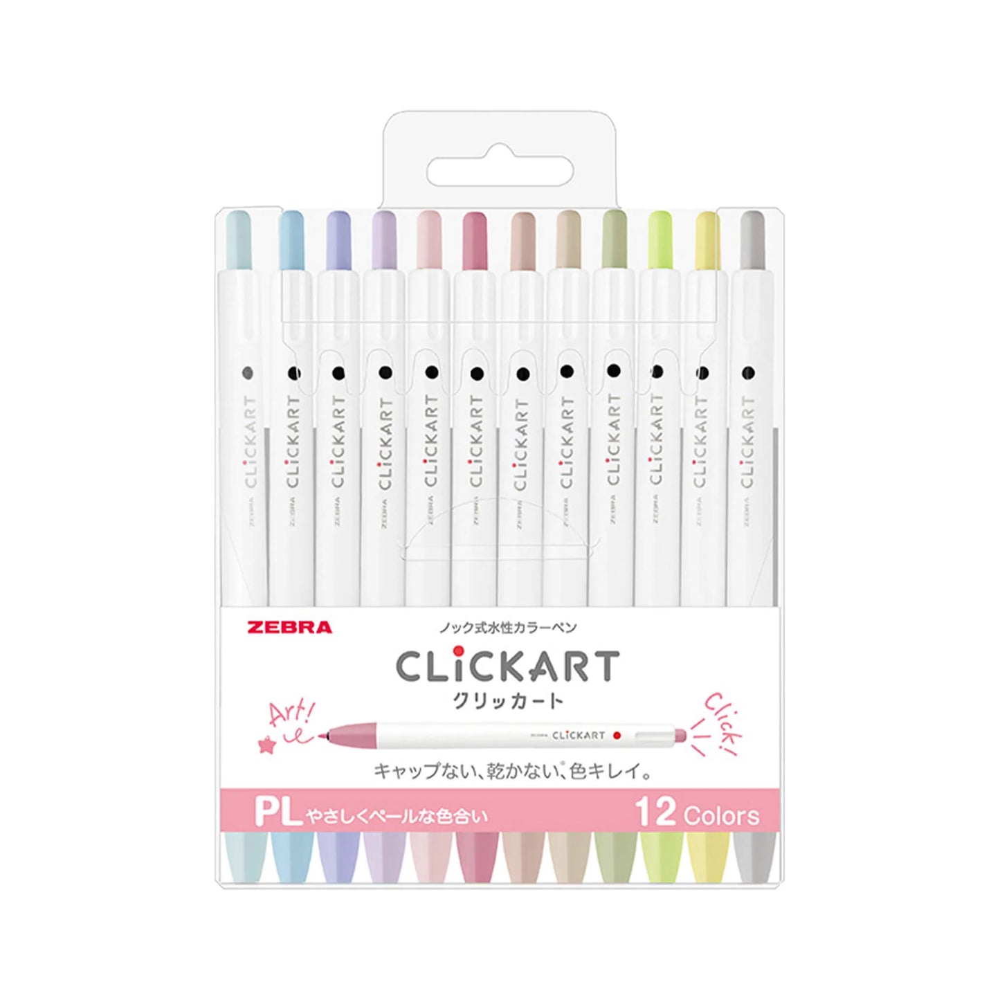 ZEBRA CLiCKART Retractable Marker 12 Color Set - Pale PL