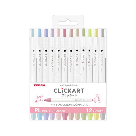 ZEBRA CLiCKART Retractable Marker 12 Color Set - Pale PL