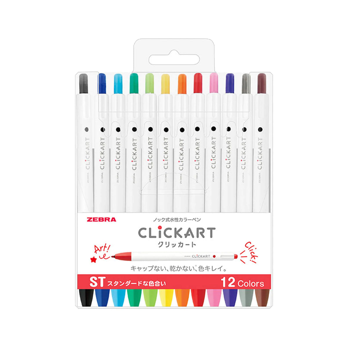 ZEBRA CLiCKART Retractable Marker 12 Color Set - Standard ST