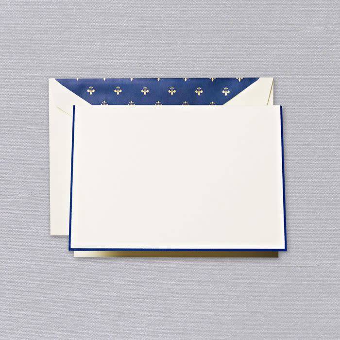 Crane Navy Bordered Fleur De Lis Ecru Note (10 ea)