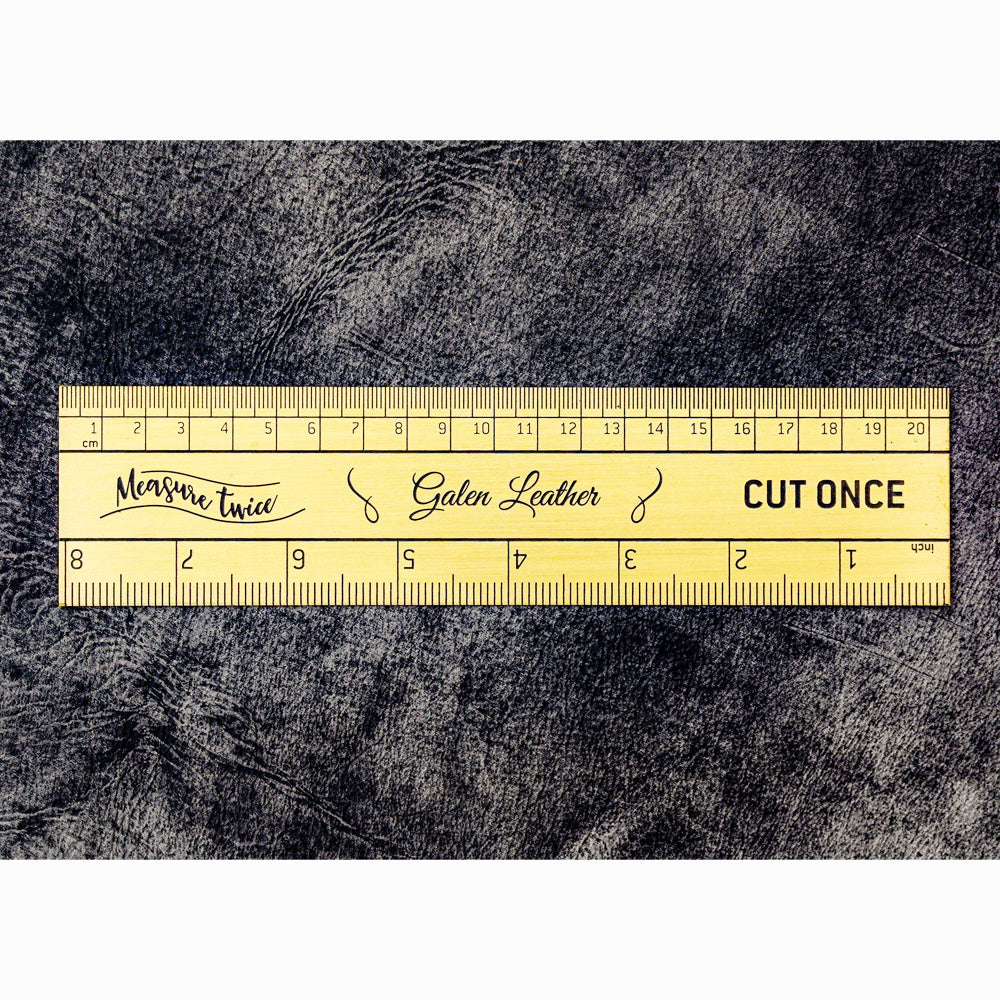 Galen Leather Brass Vintage Inspired Ruler - Imperial and Metric Measurements