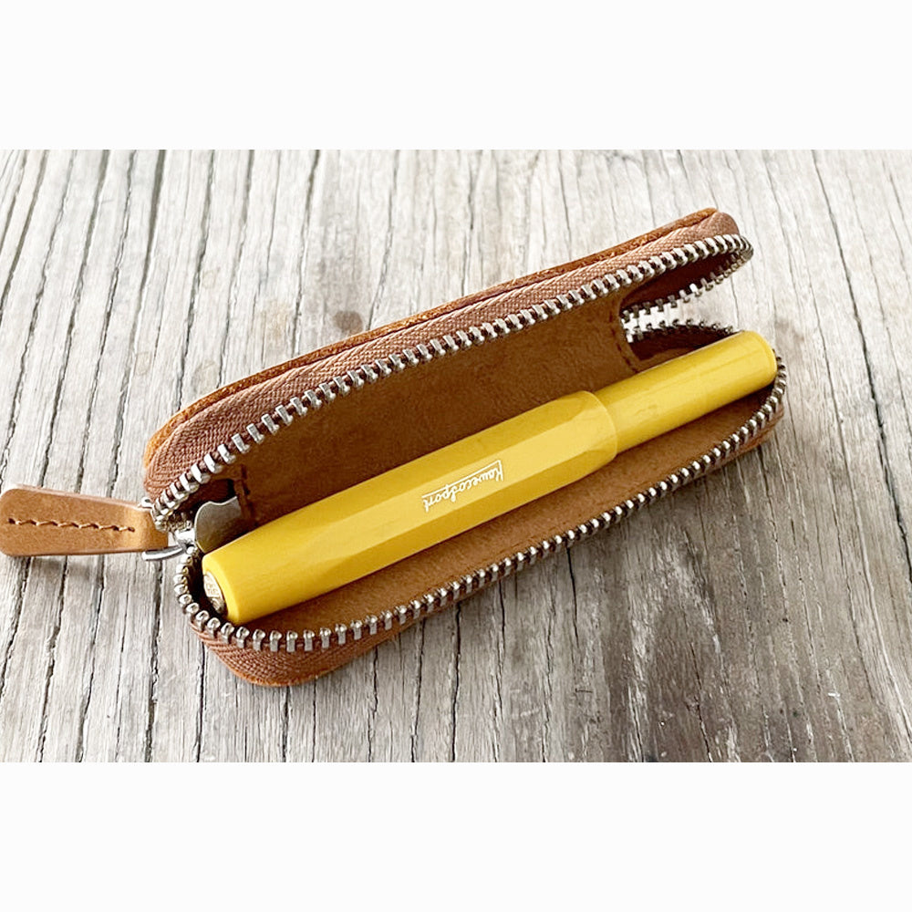 Galen Leather Zippered Single Slot Pen Case for Kaweco Pocket Pen - Crazy Horse Brown