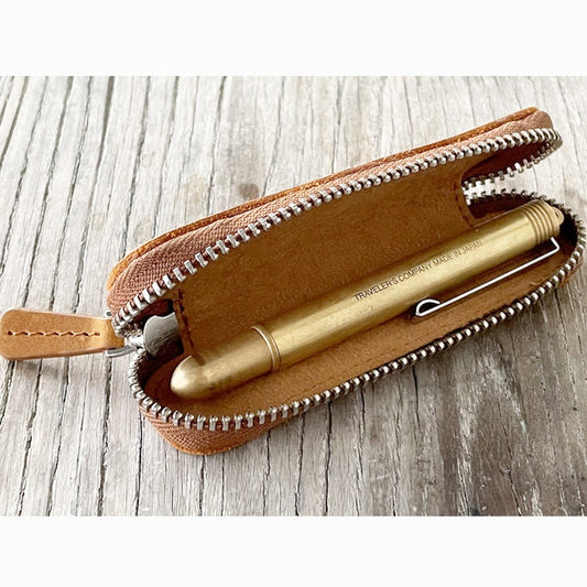 Galen Leather Zippered Single Slot Pen Case for Kaweco Pocket Pen - Crazy Horse Brown