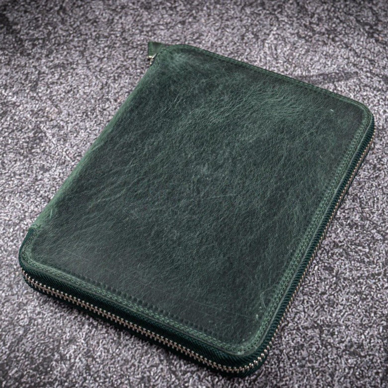 Galen Leather Zippered 20 Slots Pen Case - Crazy Horse Forest Green