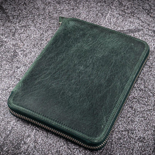 Galen Leather Zippered 20 Slots Pen Case - Crazy Horse Forest Green
