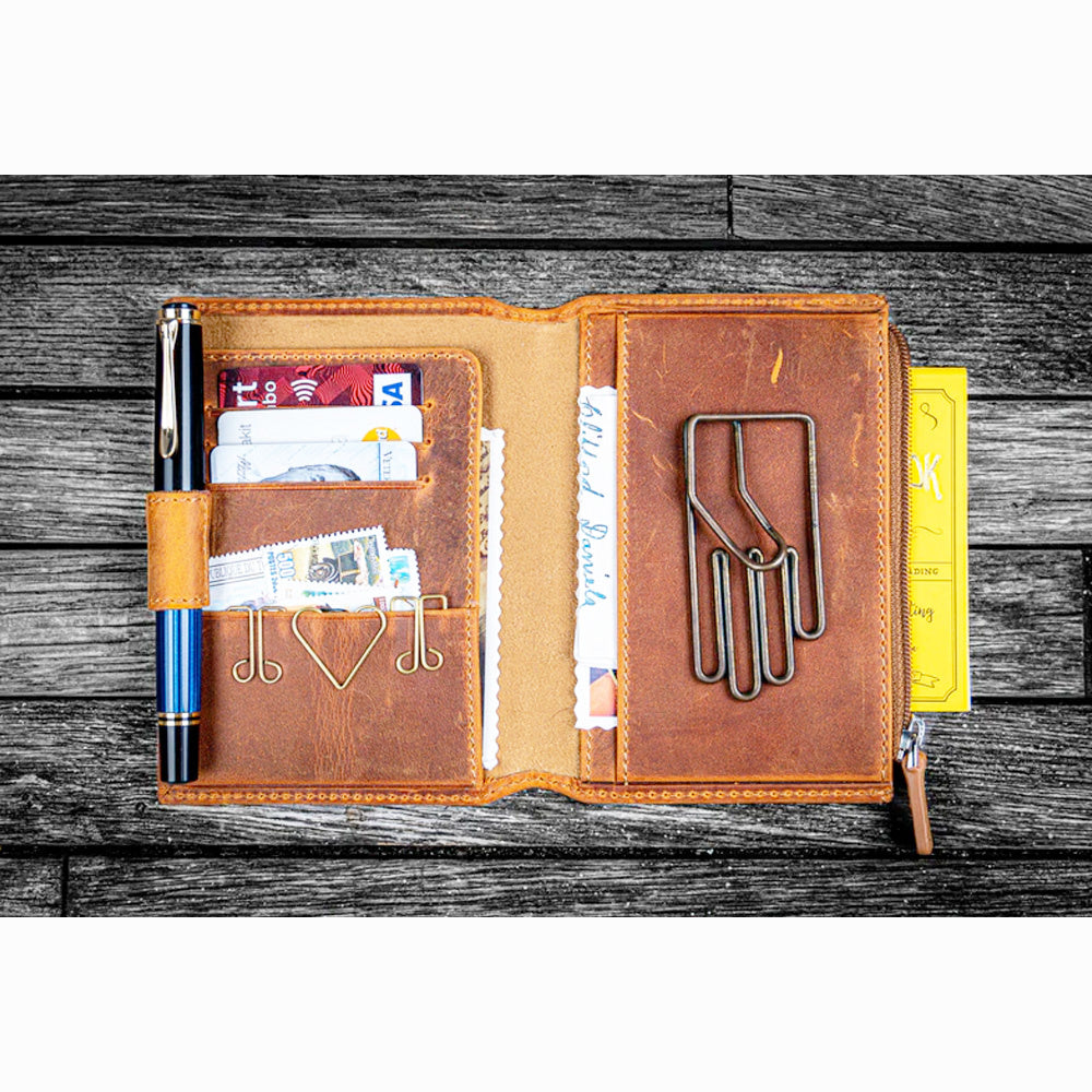Galen Leather Wallet Insert for Traveler's Notebook Passport Size - Crazy Horse Brown